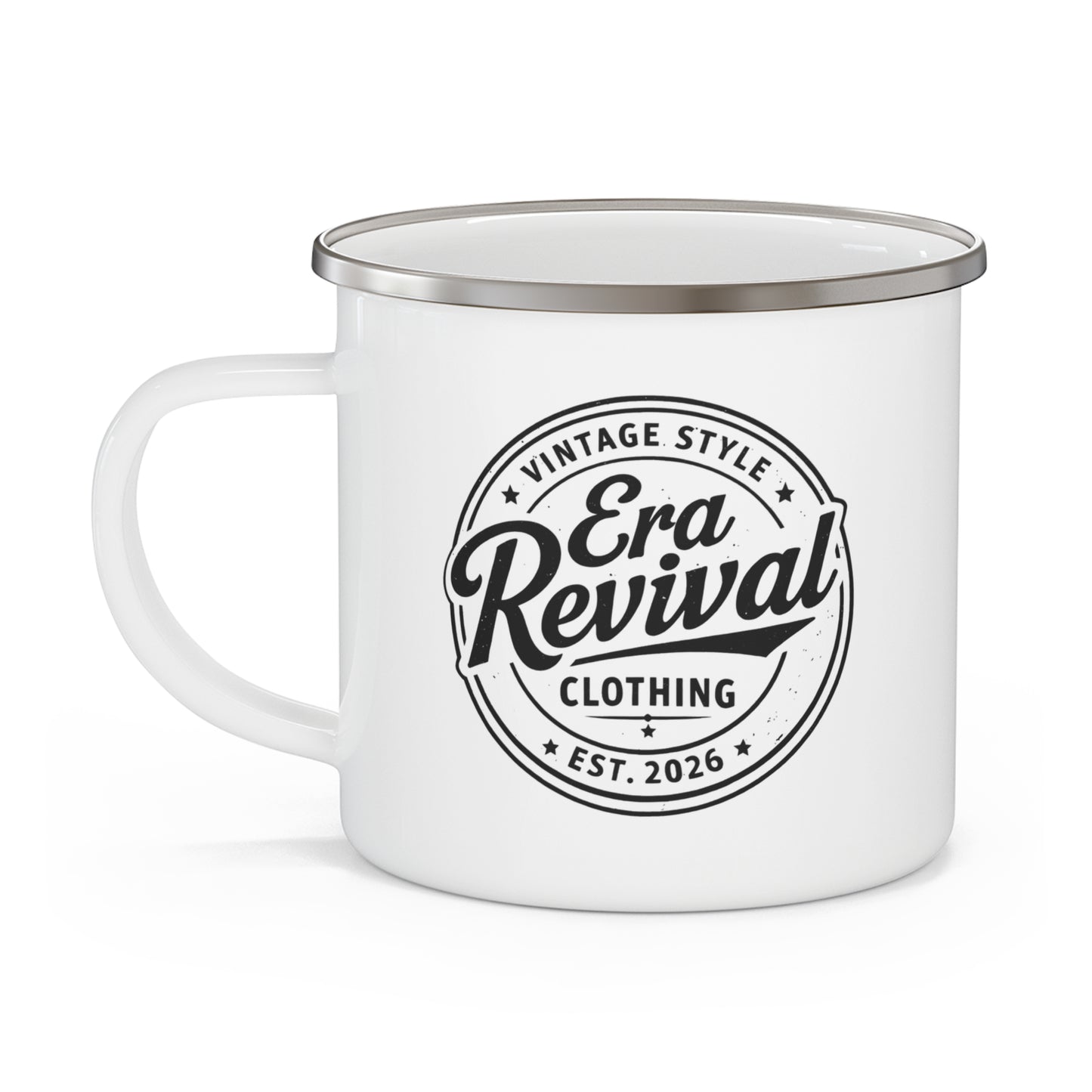 Enamel Camping Mug — Minimal Black American Flag Coffee Cup