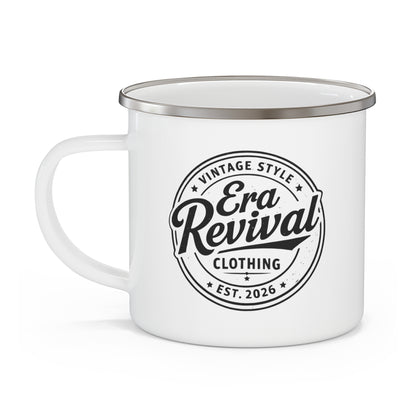 Enamel Camping Mug — Minimal Black American Flag Coffee Cup