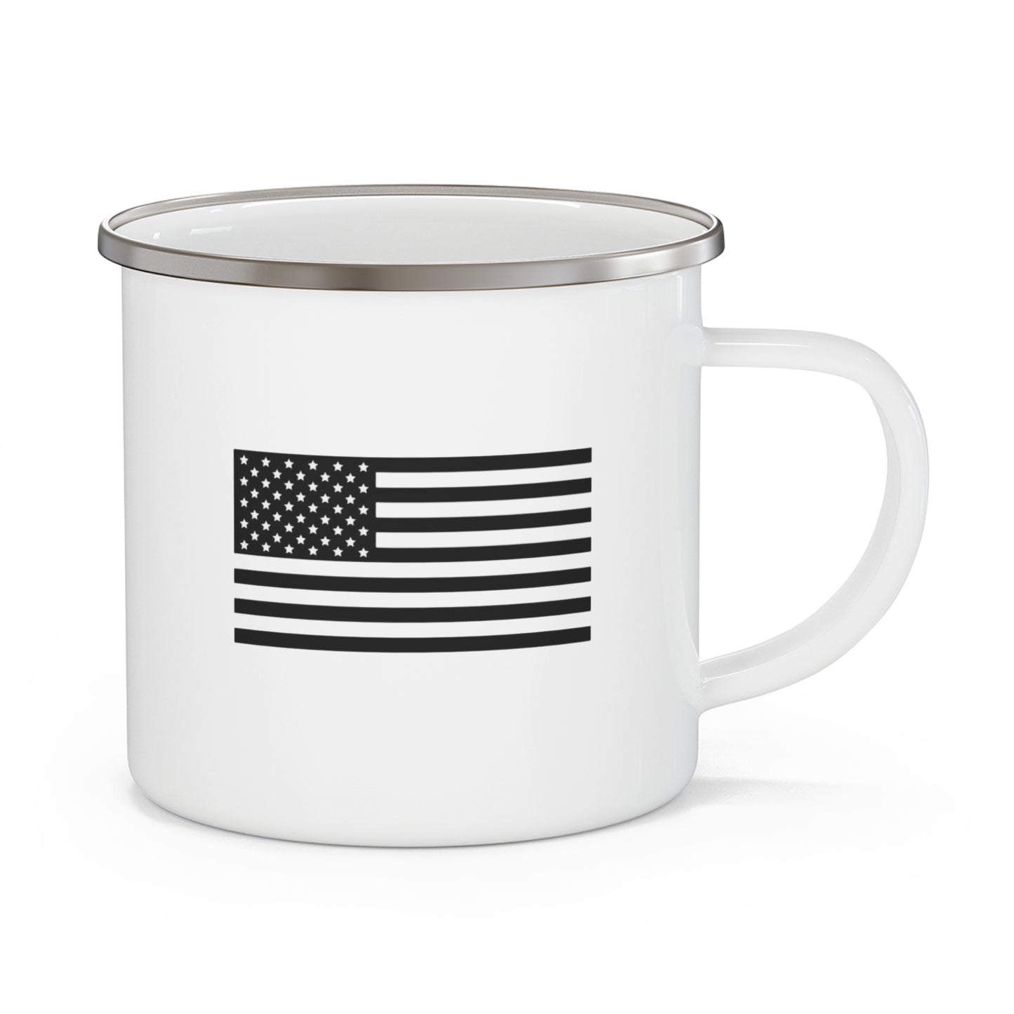 Enamel Camping Mug — Minimal Black American Flag Coffee Cup