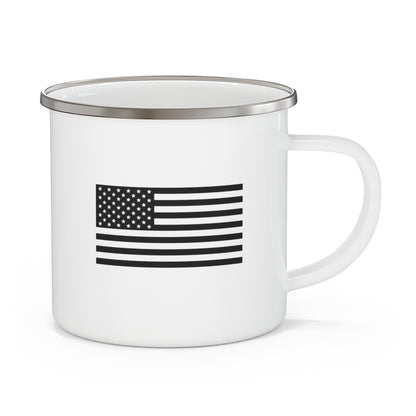 Enamel Camping Mug — Minimal Black American Flag Coffee Cup