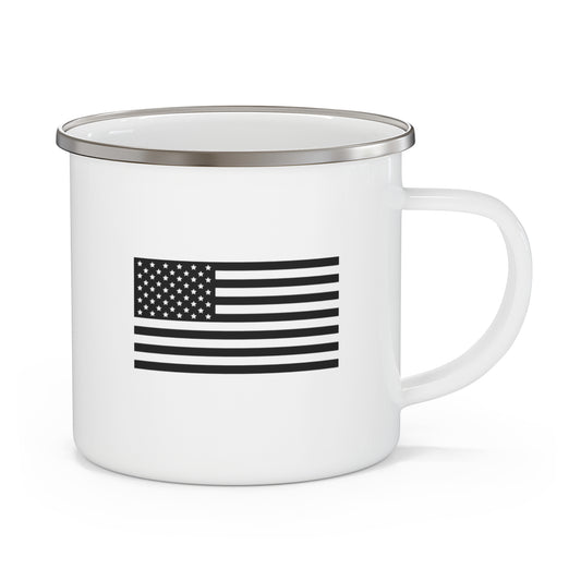 Enamel Camping Mug — Minimal Black American Flag Coffee Cup