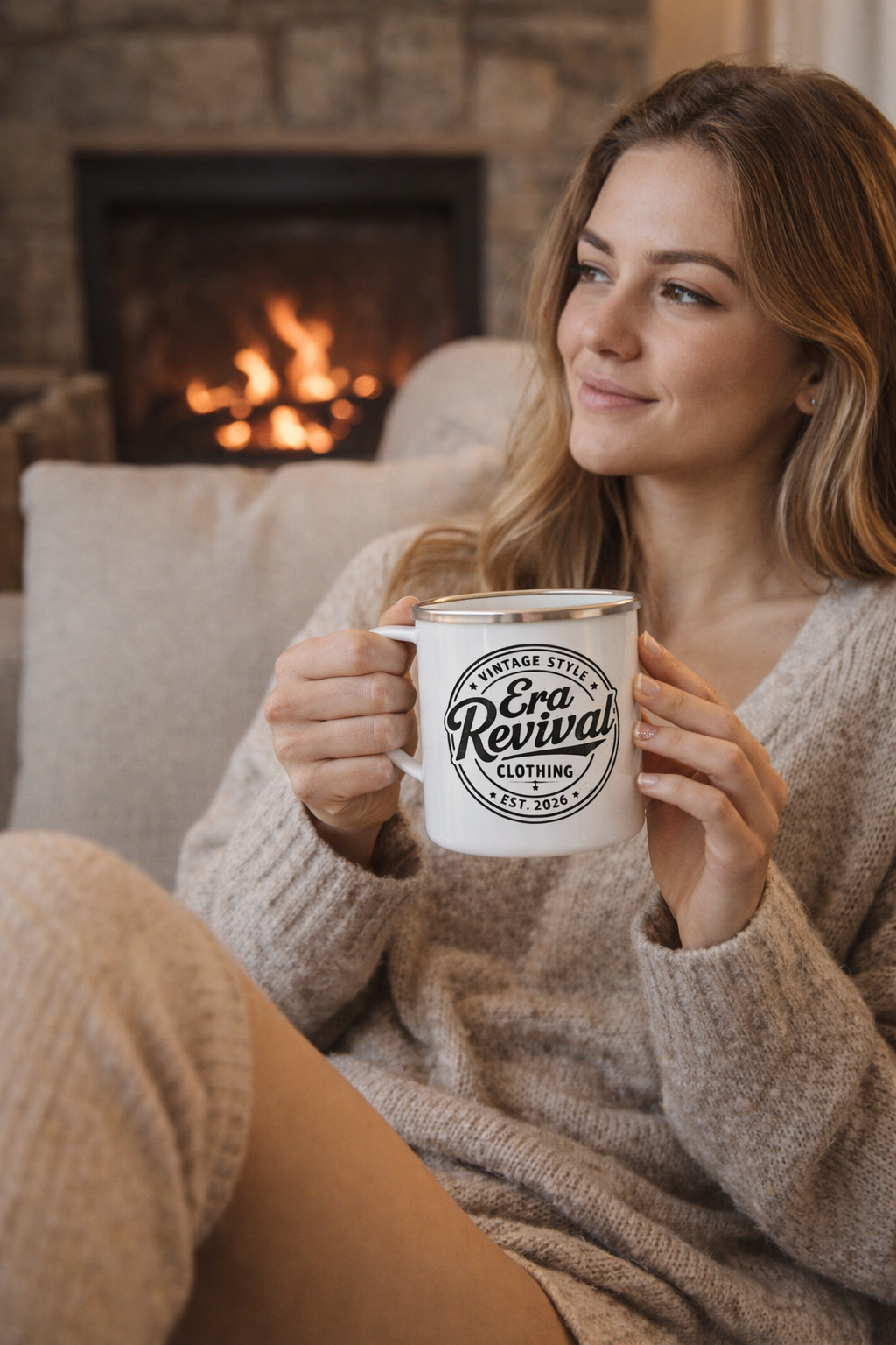 Enamel Camping Mug — Minimal Black American Flag Coffee Cup